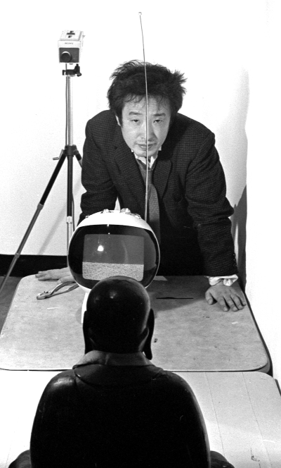 Nam June Paik  in his studio, New York, New York, January 1974.