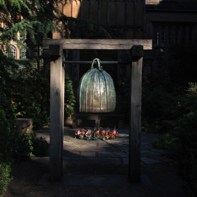 Bronze bell created by former Princeton University visual arts professor Toshiko Takaezu for Princeton University's September 11th Memorial Garden.