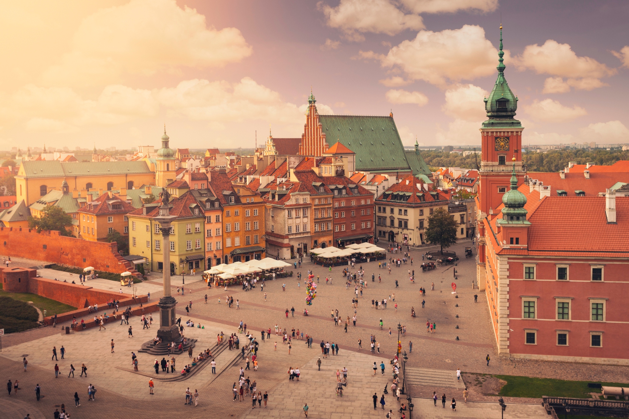 View over Castle Square at the old town of Warsaw. The historic center of Warsaw is a UNESCO world heritage site.