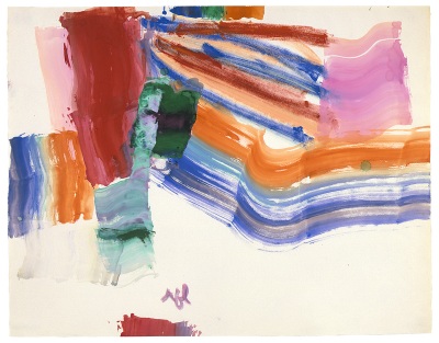 A watercolor showing brushstrokes with half of the paper exposed.