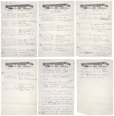 A composite image showing six pages of instructions for an artwork, with letterhead showing a warehouse and the address 190 Bowery.